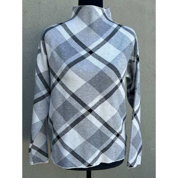 Rachel Zoe Sweaters - Rachel Zoe Womens XS Grey White Plaid Mock Neck Long Sleeve Knit Sweater Top